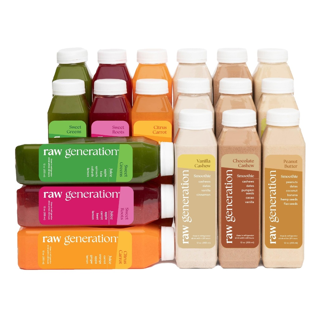Raw Generation Protein Cleanse – 3-dagers juice og smoothie rengjøring for vekttap, lean muskel, redusert utblåsing og økt energi – 18 flasker for å støtte utarbeidinger og tilbakestille kostholdet ditt