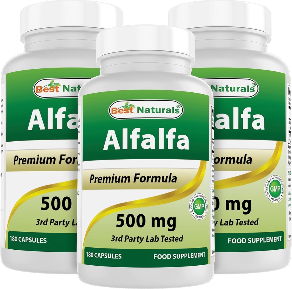 Beste Naturals Alfalfa Grønn Super Mat 500 mg 180 kapsler (180 greve (pakke på 3))