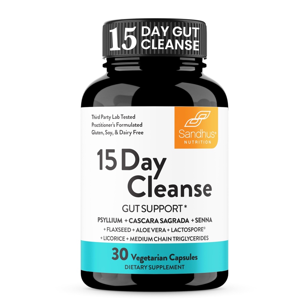 Sandhus 15-dagers Gut Cleanse Colon Detox for kvinner og menn | støtter Colon rensing & Digestive Helse | Senna, Cascara Sagrada, Psyllium Husk & Probiotika | 30 kapsler Diett Supplement,15 dagers forsyning