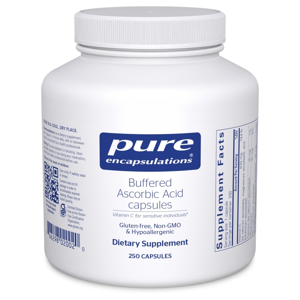 Pure innkapslinger Buffered Ascorbin Acid Capsules ® Vitamin C for sensitive individer * ® 250 kapsler