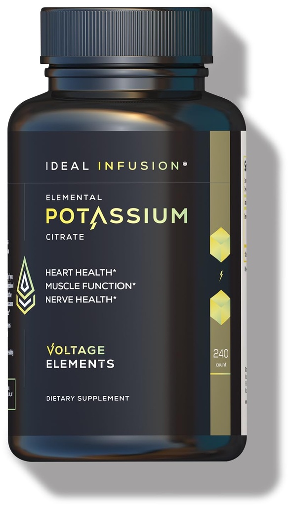 Spenning Elementer Kalium Citrat 1430mg - Hjerte & Nyre Helse, Electrolyte Balance, Nervefunksjon - Elemental Kalium 500mg (240 Kapsler) Vegan