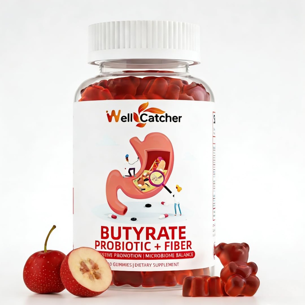 Butyrat Gummies Gut Helse Supplement: Butyrat med probiotiske og prebiotiske Fiber Gummier for kvinner Sukker Free Digestiv & Energimetabolisme Støtte Vegan Hawthorn Flavor 30 dager Supply