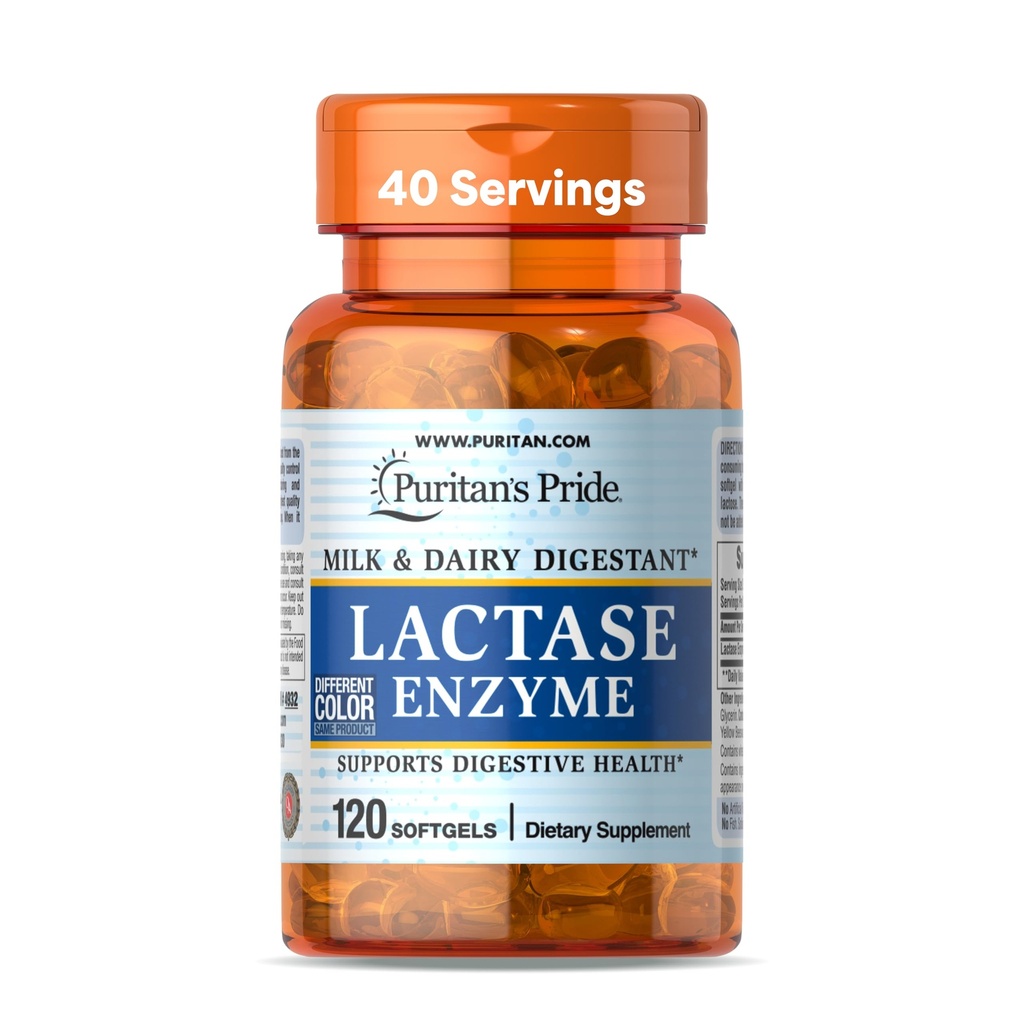 Puritans Pride Lactase Enzyme, Melk og Dairy Digestant, Diett Supplement Støtte for Digestion, og Cellular Energy Support, 40 dagers forsyning, 120 Softgels