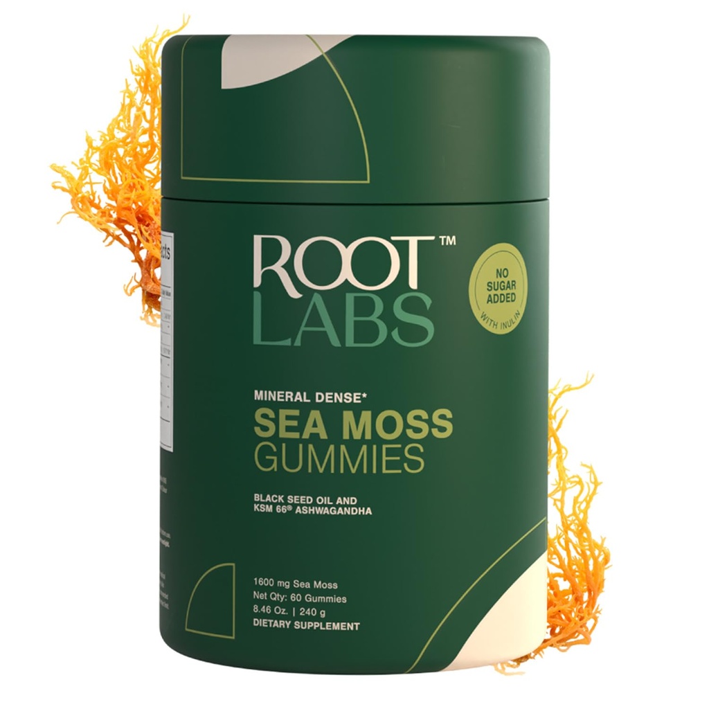 Sea Moss Gummies I 92+ Mineraler I Svart Seed Oil I KSM 66 Ashwagandha I Lab Testet Jeg Ingen Lagt Sukker | For Menn, Kvinner Jeg Ikke-GMO I 100% naturlig og organisk I 1600 mg I 60 Gummy