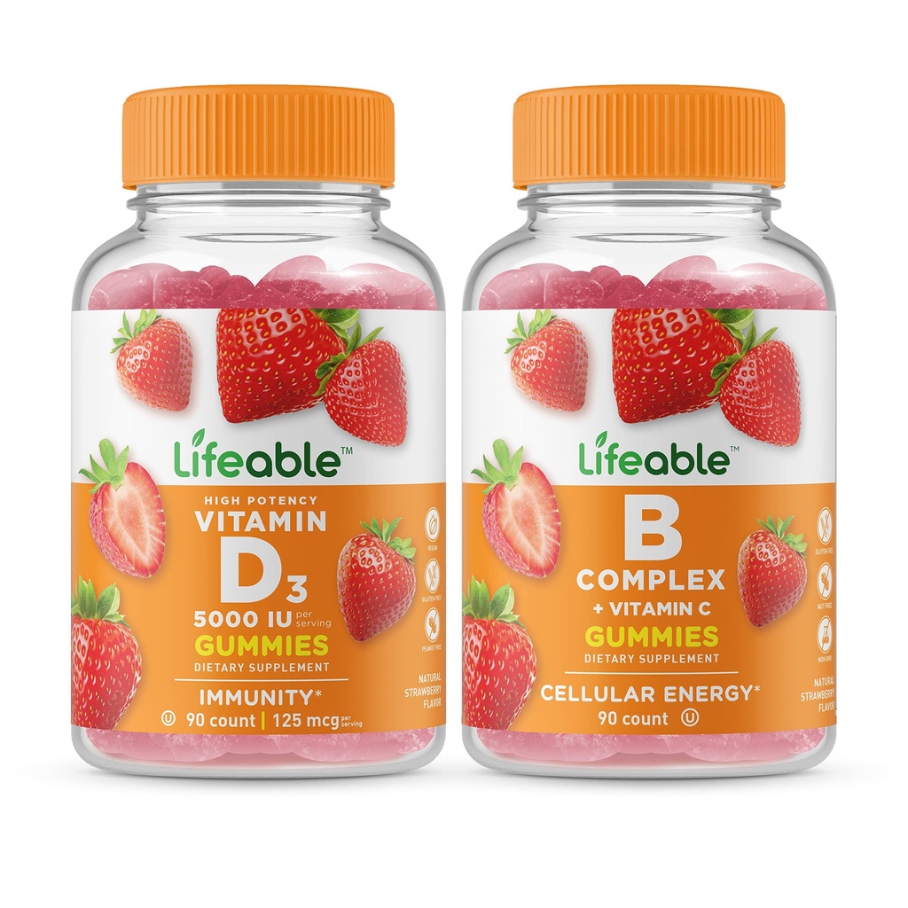 Livbar vitamin D 5000 IU + B komplekse, Gummies Bundle - Great Tasting, Vitamin Supplement, Glutenfri, GMO Free, Chewable Gummy