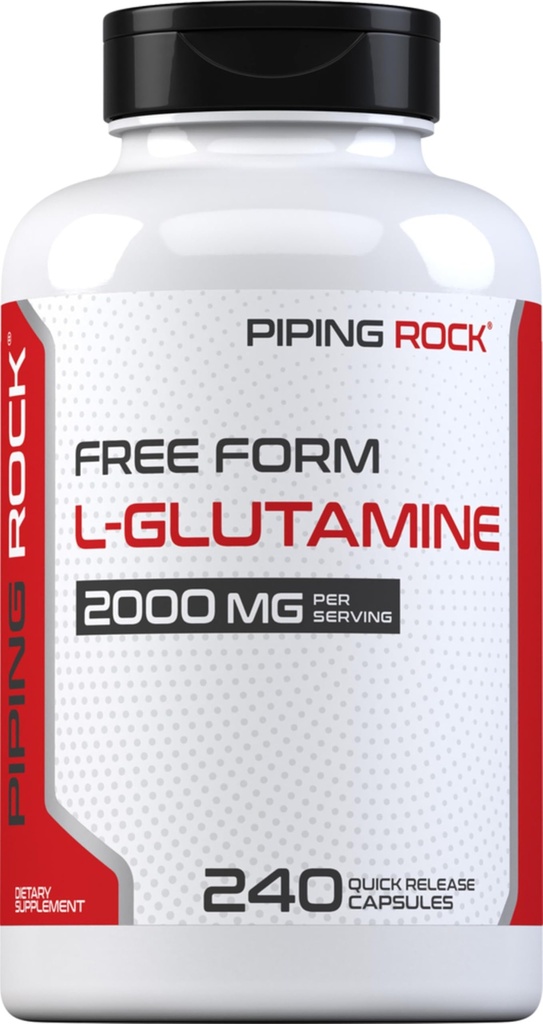 Piping Rock L Glutamin pulverkapsler | 2000 mg | 240 piller | Supplement for kvinner og menn | Gratis skjema Aminosyre | Ikke-GMO, Glutenfri