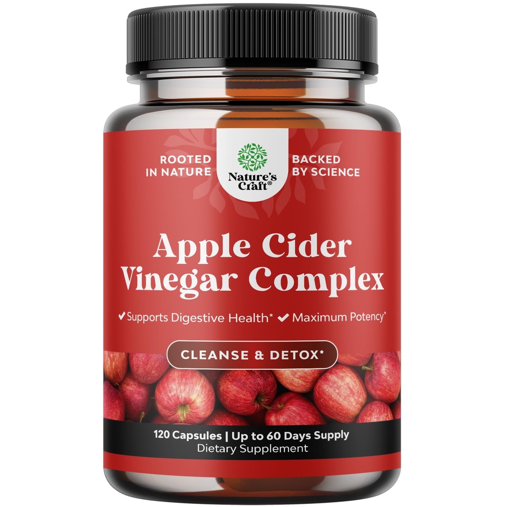 Rensing av Apple Cider Vinegar Capsules - ACV Cleanse og Detox piller for Gut og Digestive helse med Slimming Cayenne - Ekstra styrke ACV kapsler for Gut Cleanse og Full Body Detox (60 Serveringer)