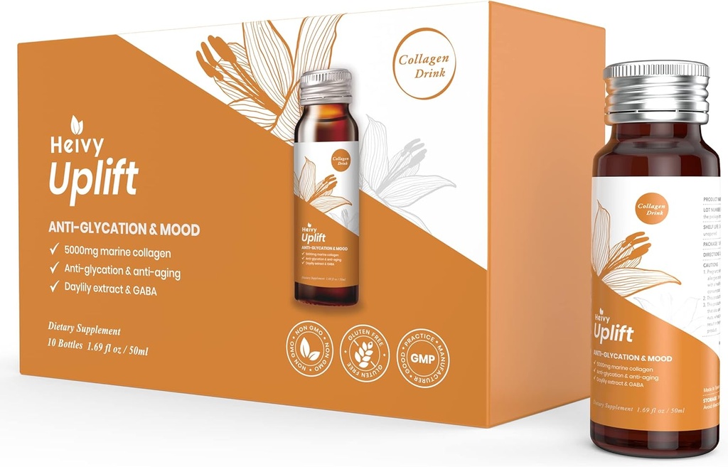 Heivelig flytende kollagen Supplement, Collage Drink, Collage Peptider, Alder-Defying og lyse opp din dag, Aldersløs skjønnhet, Hydrolysert Collage, med CoQ10, 1,69 fl.oz./Bottle (1 boks,10 flasker)