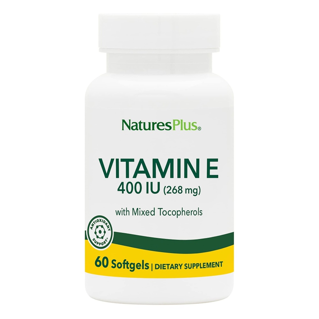 NaturesPlus vitamin E - 400 iu blandet D-Tocopherol, 60 Softgels - lett å svelge vitamin E Supplement, avledet fra naturlig soyabønneolje - gratis radikal forsvar - Glutenfri - 60 Services