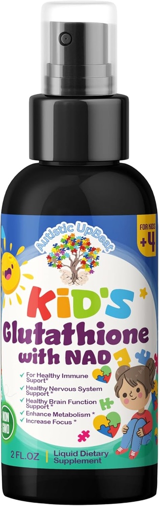 Autistic UpBeat: Kid's Glutathione med NAD Spray - 60 Serveringer, Antioksidant, Immunstøtte, Energiforsterker, Cellular Health, Detoxifisering, Hjernefunksjon og kognitiv støtte, enkel å bruke