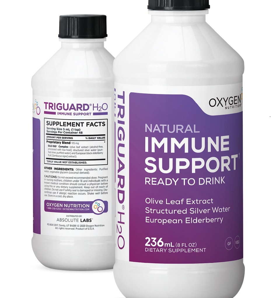 Triguard Plus Colloidal sølv vann, Sambucus Elderberry Extract & Olive Leaf Extract, 3-i-1 flytende immunstøtte klar til å drikke | Kraftig immunsystem Booster | Stor smak - 8oz, laget i USA