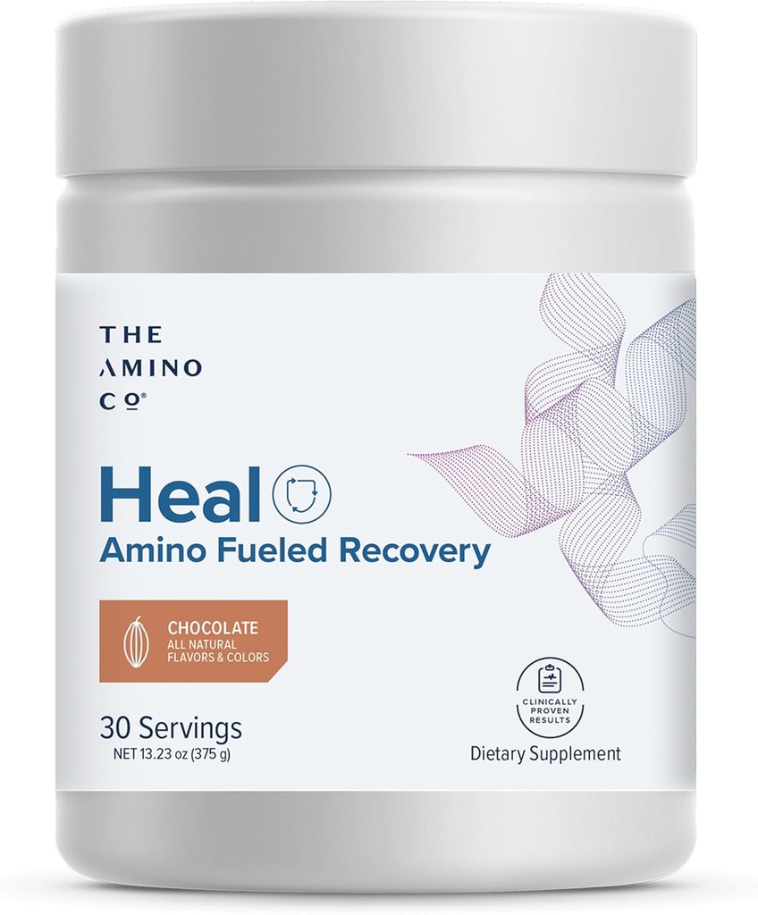 Amino co. - Heal - Post Trening Recovery Drink med ren Eaa Amino Acid Formula - Kreatin Monohydrat pulver for effektiv muskel reparasjon, Vegansk og keto-vennlig med sjokolade flavor - 13.23oz.