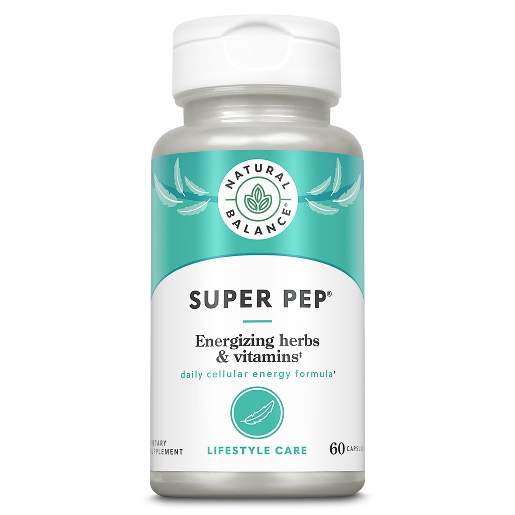 Naturlig balanse Super Pep | Hele dagen Herbal Energi Supplement | med Eleuthero, Kola Nut, Gotu Kola, B-Vitamins & Chromium | 60 Kapsler, 30 Serveringer