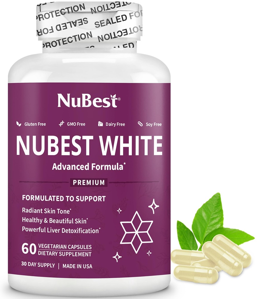 NuBest White - Glutathione 400mg & Melk Thistle Extract - Skin Brightening Supplement - Hjelper Vakker og strålende hud - Antioksidant Supplement & avgiftsfrigjøring | 1 måned Supply
