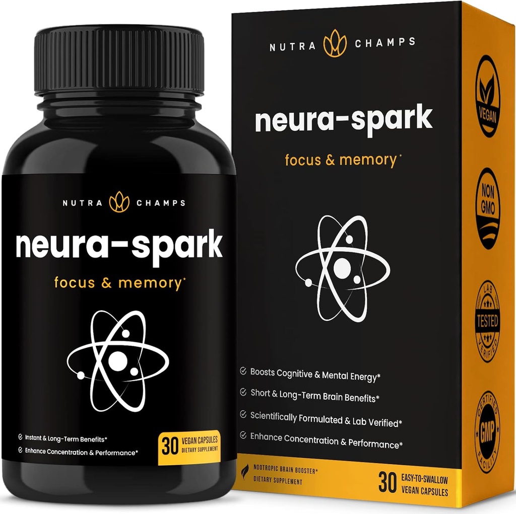 NeuraSpark Premium Brain Supplement for fokus, minne og mental energi - Nootropic Brain Booster for ytelse - Ginkgo Biloba, St John's Wort, DMAE, Rhodiola og mer - 30 Kapsler