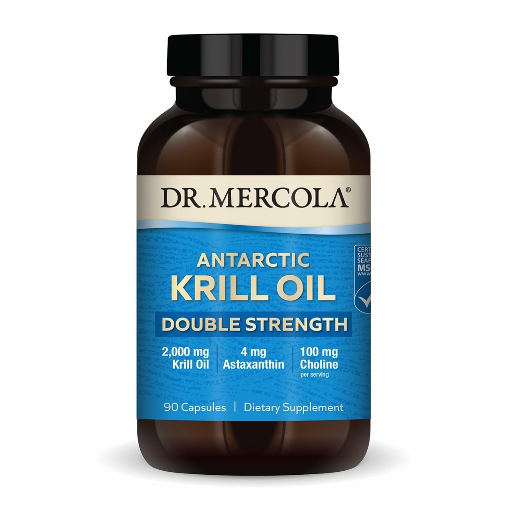 Dr. Mercola antarktisk krill olje dobbel styrke - 2.000 mg - Omega-3 Supplement med EPA & DHA - støtter hjerne, hjerte, felles og immun helse - GMO-fri og glutenfri - 90 kapsler (30 serveringer)