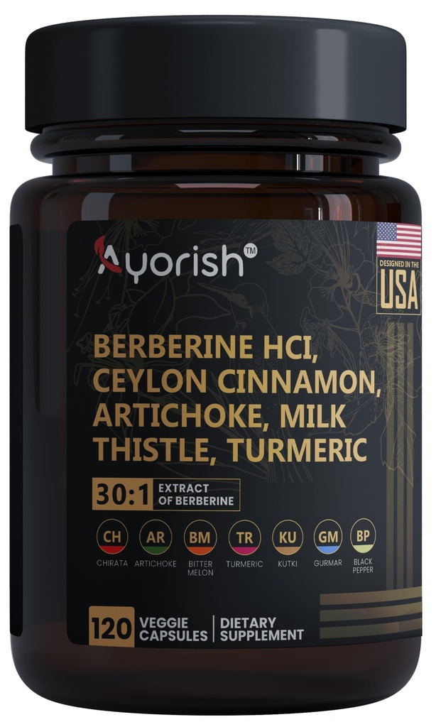 Berberin Supplement – høy styrke 7500mg Ekvivalent – Berberin med ceylon cinnamon, melke Thistle & Turmeric – 120 vegankapsler – ikke-GMO, USA Formulert