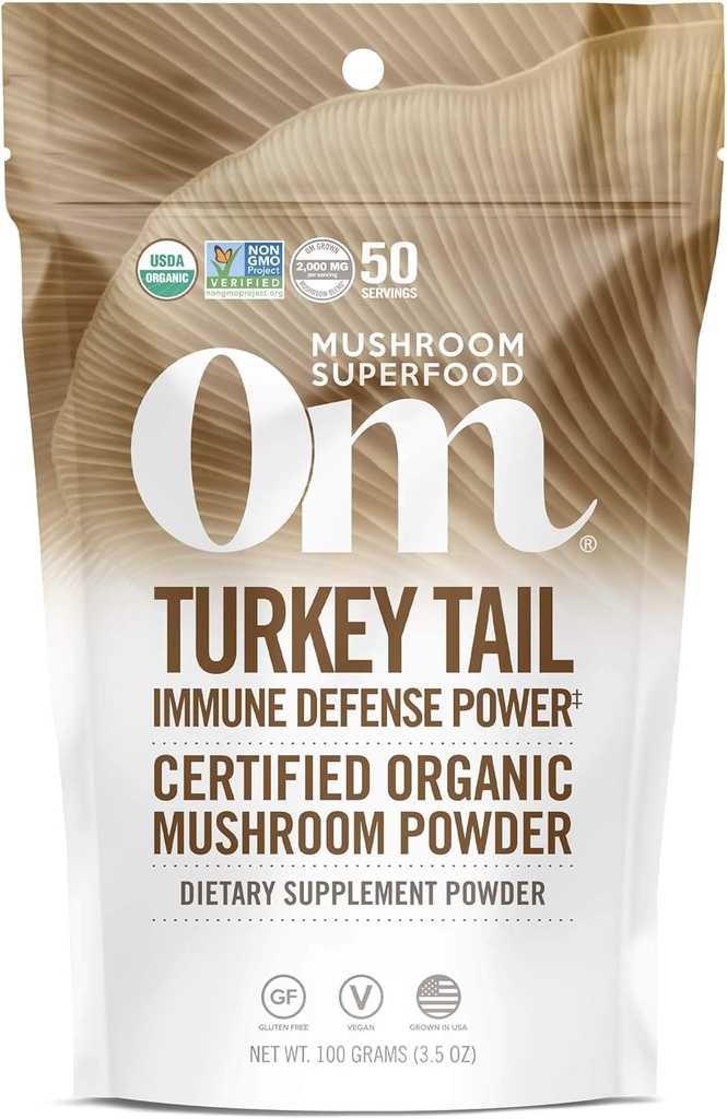 Om Mushroom Superfood Tyrkia Tail Organic Moshroom Powder, 3.5 Ounce, 50 Services, Immunstøtte, Polysakchrider, Beta-Glucans, Gut Helse og Holistisk Forsvar Mushroom Supplement