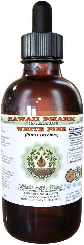 Hvit Pine alkohol-fri flytende ekstrakt, hvit Pine (Pinus Strobus) tørket Bark Glyceritt Naturlig Herbal Supplement, Hawaii Pharm, USA 4 floz