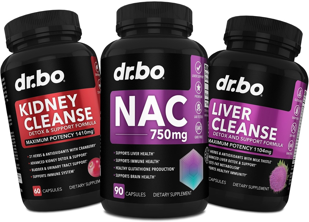 NAC Nyre Lever Cleanse Detox - 750mg N Acetyl Cysteine ren Vitamin Capsule - Daglig Liver Nyre Detox Støtte Formula for Gallbladder, Blader Urin Tract Kosttilskudd & Melk Thistle