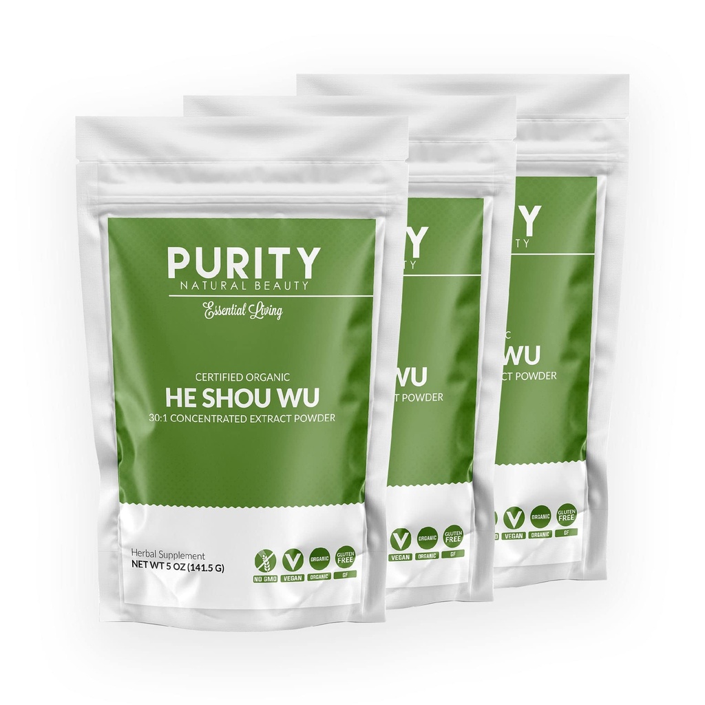 Certifisert Organic Han Shou Wu - Stor 5oz pose på 30:1 Konsentrert-Fo-ti - Organic Foti Extract- Fo ti Han Shu Wu Organic (pakke med 3-15 ovner)