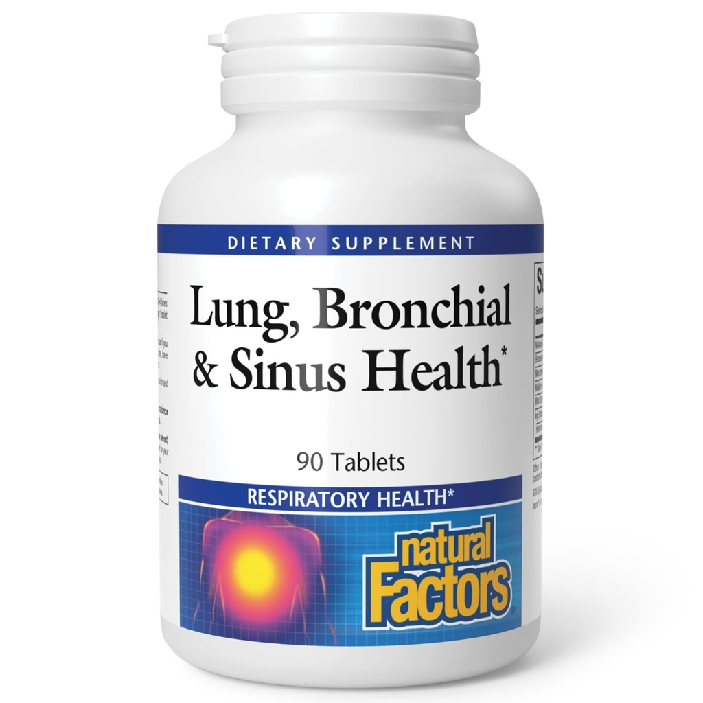 Naturlige faktorer Lung, Bronchial & Sinus Helse - Respiratorisk Helse Supplement - Støtter Lung & Sinus Helse - Støtter Sunn Lung Tissue & Mucus Konsistens - 90 tabletter (90 Serveringer)