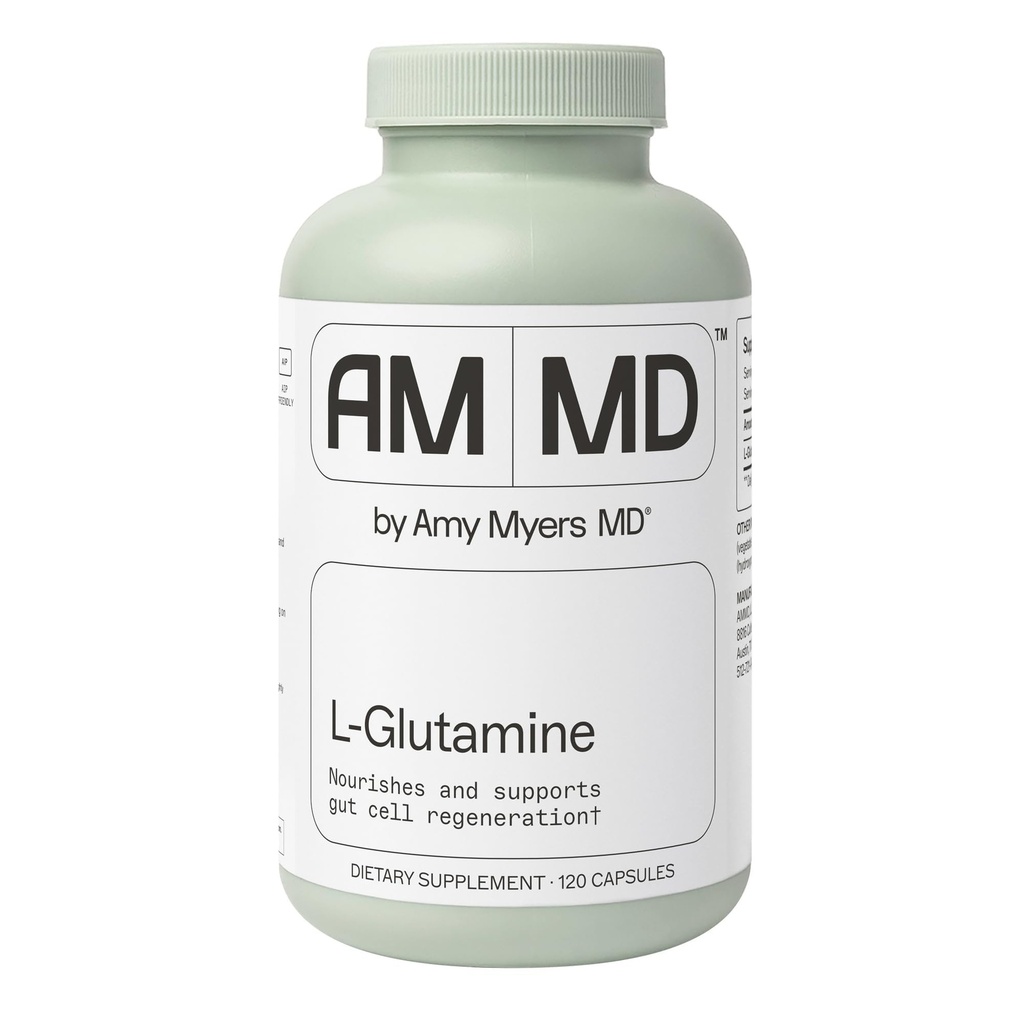 Amy Myers MD L-Glutamine Capsules - Cell Helse Supplement - Gut Cleanse & Soothing Support for Mage Relief - Sunn Muscle Support - voksen helse Supplement