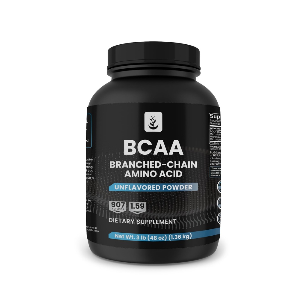 PURE ORIGINAL INGREDIENTS 2:1 BCAA pulver, 3 lbs, grened-Chain aminosyrer, uflavorerte, 907 serveringer, alltid ren, ingen additiver eller fyllstoffer