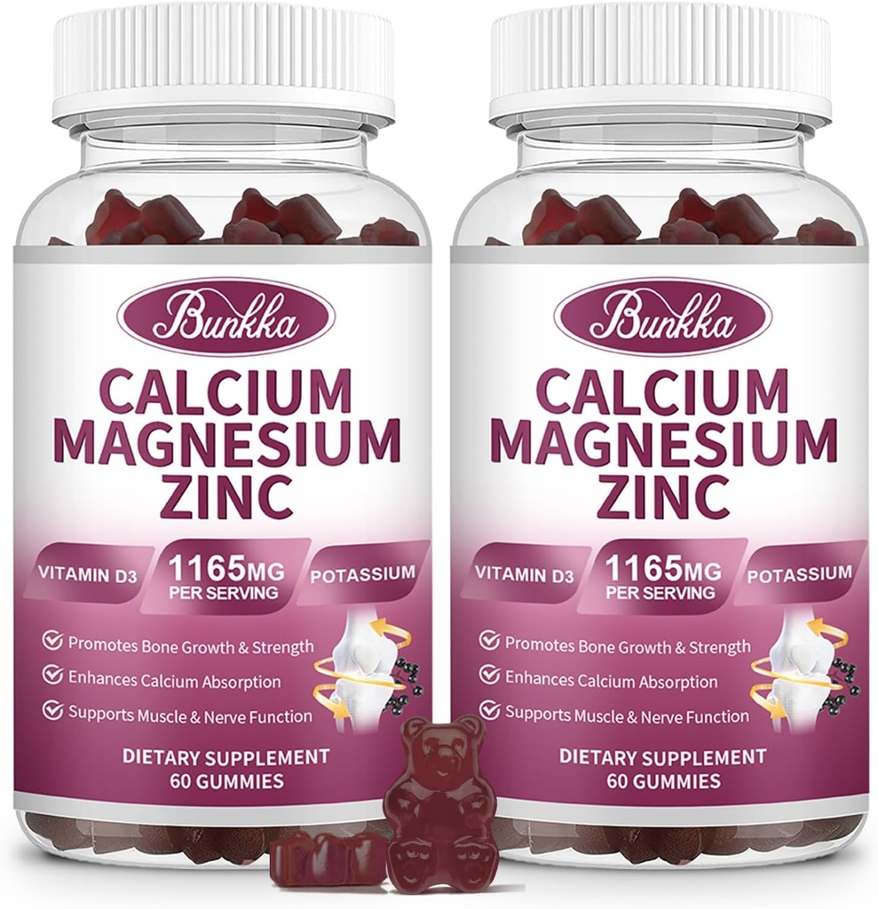 Kalsium Magnesium Sink Gummier med Magnesium Glycinat 200 mg, Kalium, D3, Hav Moss, rolig Mood og søvn støtte- barn og voksne 2 pakke