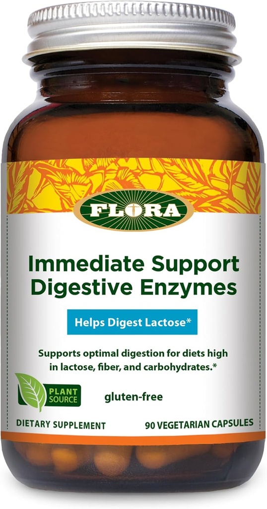 Udo’s Choice Flora - øyeblikkelig støtte Digestive Enzymes - Støtter Laktose Digestion, Bleating, Heartburn & Gas - Inneholder 7 Enzymes - Glutenfri - 90 Vegetariske kapsler