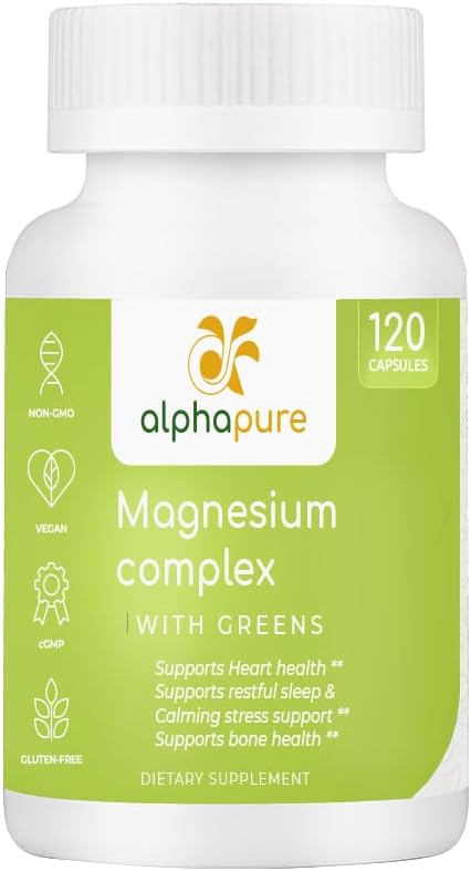Magnesiumkompleks med grønn, magnesiumglycinat, magnesiumglukonat og magnesiummalat gi 250 mg elementært magnesium per servering, tredjepart testet. Pluss fem grønne i magnesium