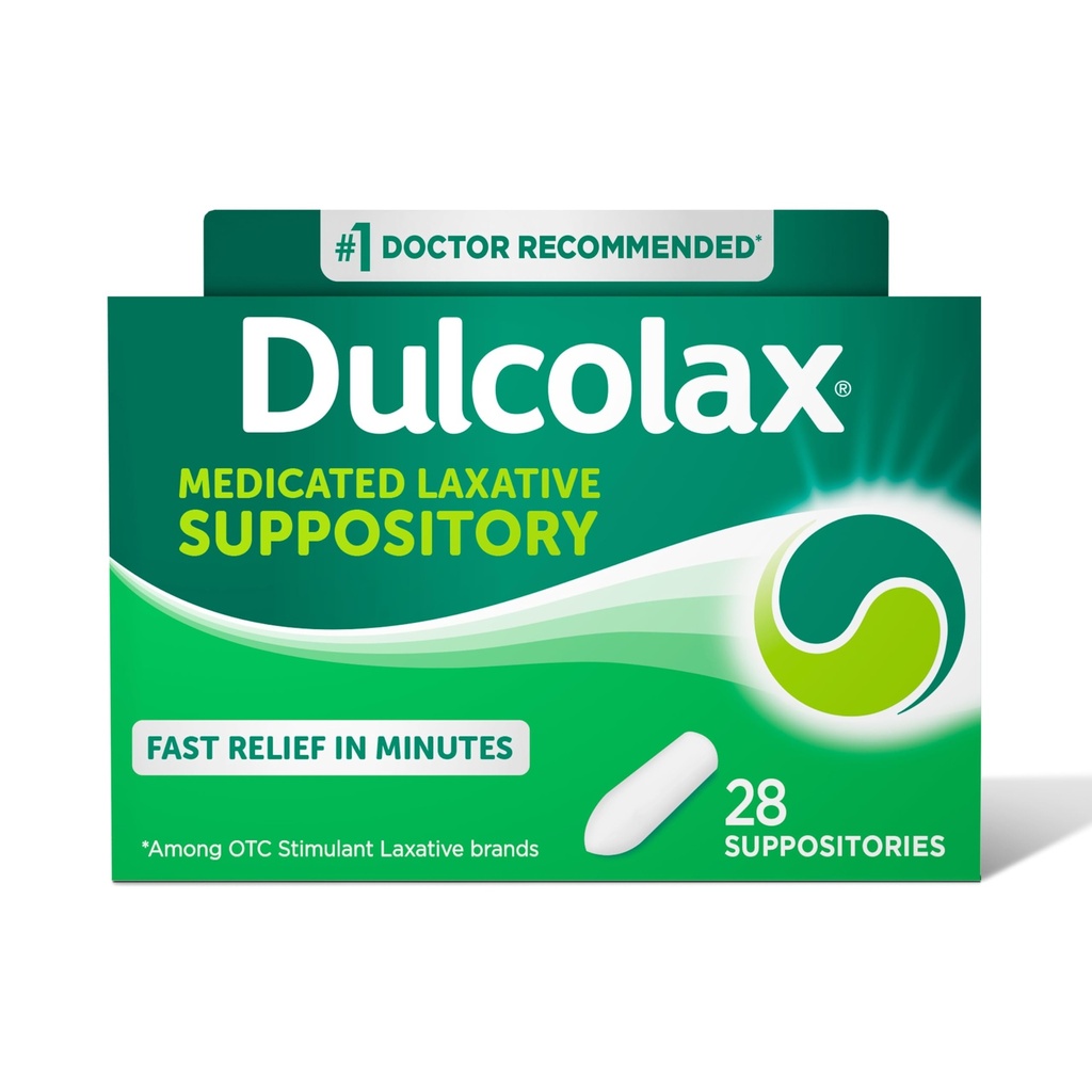 Dulcolax Stimulant Laxativ Medisinerte Suppositorier, Forutsigbar og effektiv Diagonal Relief, Bisacodyl 10 mg, 28 greve, Stimulant Laxatives