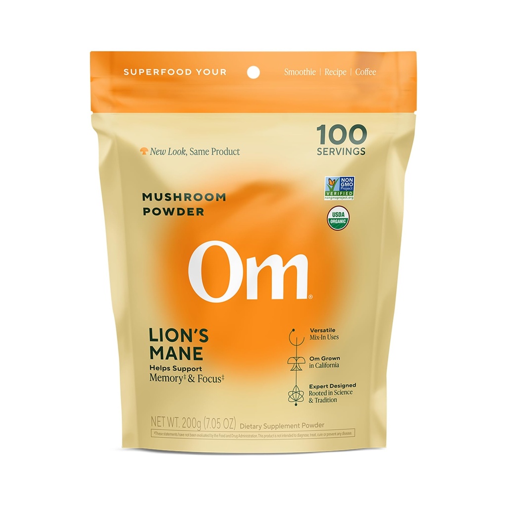 Om Lions Mane Mushroom Powder - Økologisk Mushroom Supplement og Nootropic - Støtte Minne, Fokus og Nerve Helse, 7.05 oz (100 Serveringer)