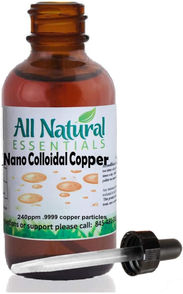 Nano Colloidal Minerals Supplement flytende kolloidal kobber Mineral 2oz 240ppm flaske Kosher kobber alle naturlige for voksne, menn, kvinner, barn (Dropper)