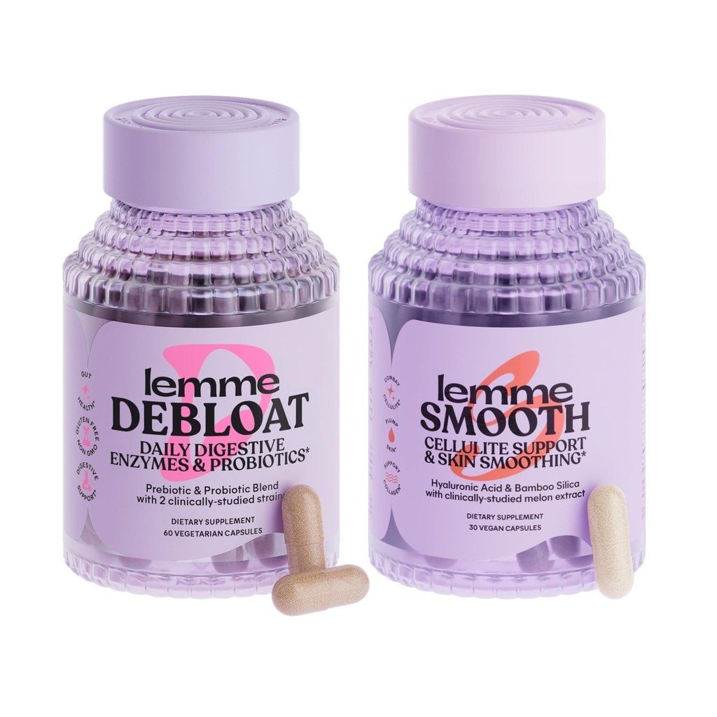 Lemme Debloat og glatt Bundle - Prebiotiske, probiotiske og digestive Enzyme Kapsler for blooting & Gas Relief, Reduser Cellulite, Plump Skin, Smooth Cellulite