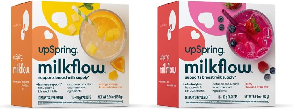 UpSpring Melkstrøm Elektrolytte Brystmating Supplement Drikke Blande med Fenugreek | Berry og Orange Mango Flavor | Lactation Supplement for å fremme sunn brystmelkforsyning og gjenopprette elektrolyter *