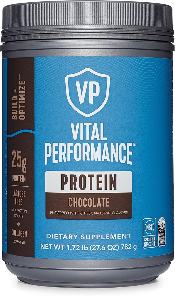 Vital proteiner ytelse pulver, kollagen peptider og proteinisolate pulver, NSF sertifisert for sport, sjokolade, 1,72 lb