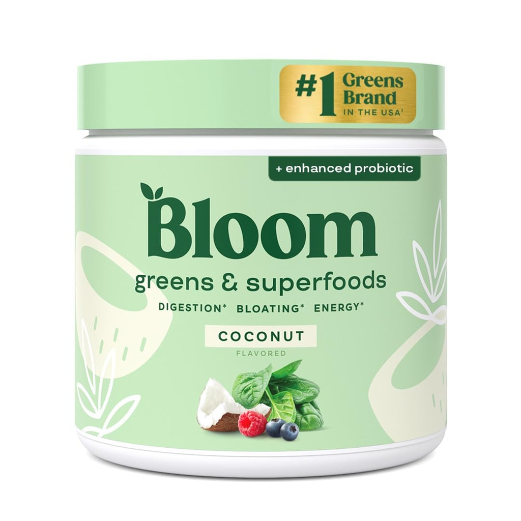 Bloom Ernæring Superfood Grønn pulver, Digestive Enzymer med probiotika og prebiotika, Gut helse, Bloating Relief for kvinner, Klorella, Grønn Juice Blande med Beet Root pulver, 30 SVG, Coconut
