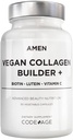 Amen Plantebasert Vegan Collagen Builder Supplement - organiske hele matvarer, Lutein, Vitamin C, Biotin, Lysin, Proline Collagen Boosters - organisk tranebær, sitron, jordbær - En gang om dagen - 30 kapsler