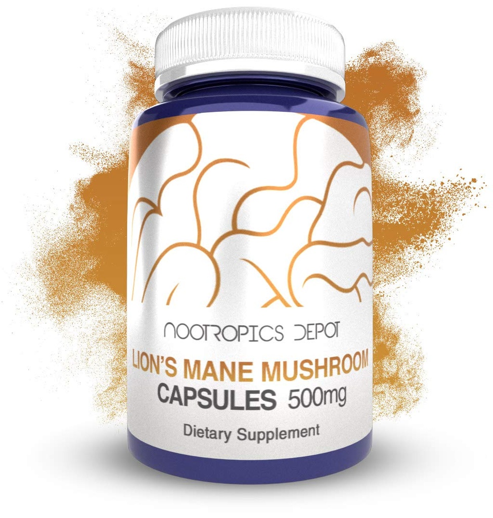 Nootropics Depot Lions Mane Mushroom Kapsler | 500 mg | 60 greve | Hericium Erinaceus | Hele frukting kroppen Mushroom Extract | Hjernehelse Supplement | Neuroprotective + Boosts Mood