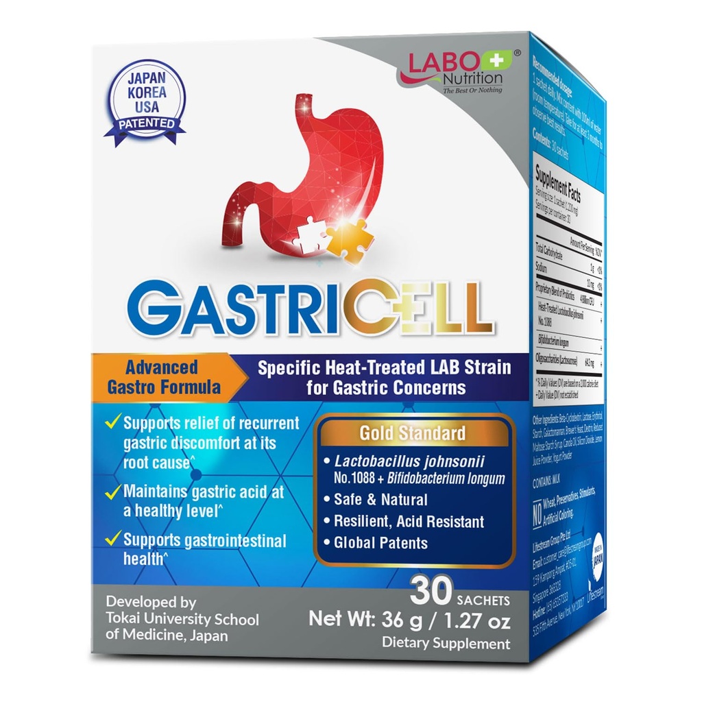 LABO Nutrition GASTRICELL - Acid Reflux, Heartburn, Gjenstående Gastric Discomfort, Natural Defence Against Gastric Distress 30 poser