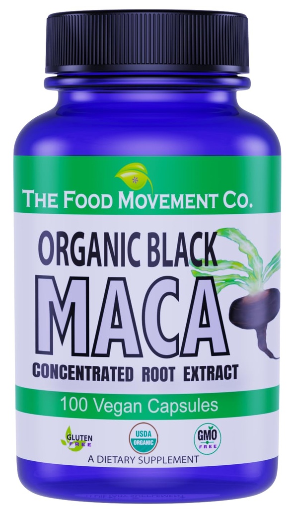 MAT MOVENT CO. Svart Maca 500 mg 60 kapsler - Økologisk, ikke-GMO, Vegan, Glutenfri- Svart Maca Root Supplement for hele kroppens velvære