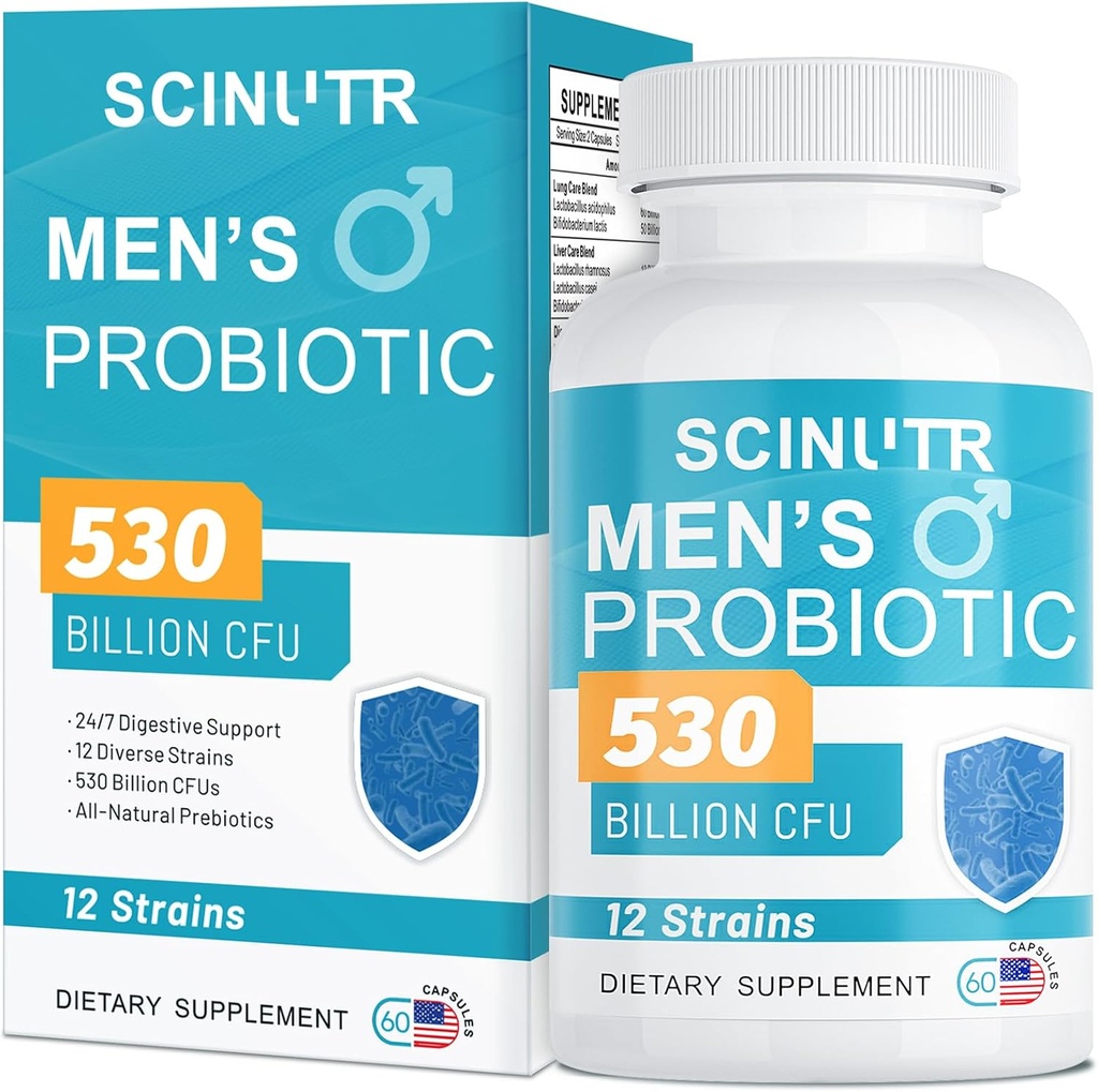 Probiotika for menn, 530 milliarder CFUs & 12 Strains, Probiotiske med gurkemeie tranebær & Goji, Gut helse for menn, støtter digestiv helse, mikrobiom, kolon, og immun helse, 30-dagers forsyning