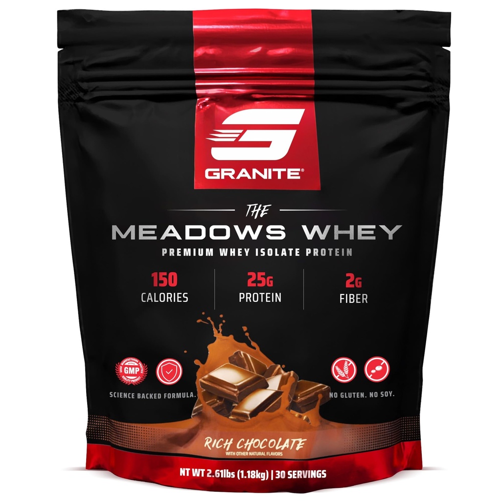 Granitt Supplements Den Meadows Whey Protein Isolate Protein pulver for lean muskel med 150 kalorier, 2g Fiber, 1g Sukker (30 Serveringer), rik sjokolade Flavor