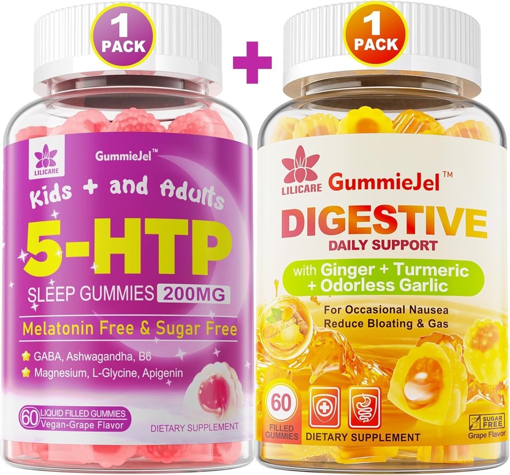 Ginger Chews Supplement Gummies for hemmighet, Mage Relief & 5HTP Gummies for voksne og barn 8+ med GABA + Magnesium Glycinate