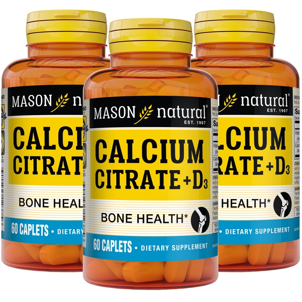 MASON NATURAL Kalsium Citrat Plus vitamin D3, 6 måneders forsyning, styrker muskelfunksjon og bein helse, 3 pakke