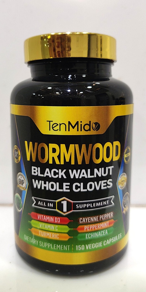 Wormwood Capsules Supplement for menn og kvinner, 10in1 Formel med svart valnut, hele klover, turmerisk, Cayenne Pepper & mer - Digestive, immun støtte - Nutrient Rich - 150 Kapsler