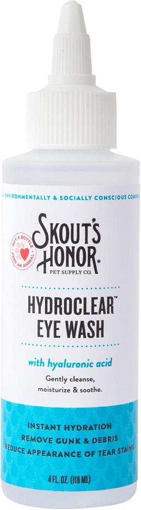 SKOUT 'S HONOR HydroClear Eye Vaske med Hyaluronsyre, 4oz flaske - Ikke-medisinert, Daglig øye omsorg for hunder og katter