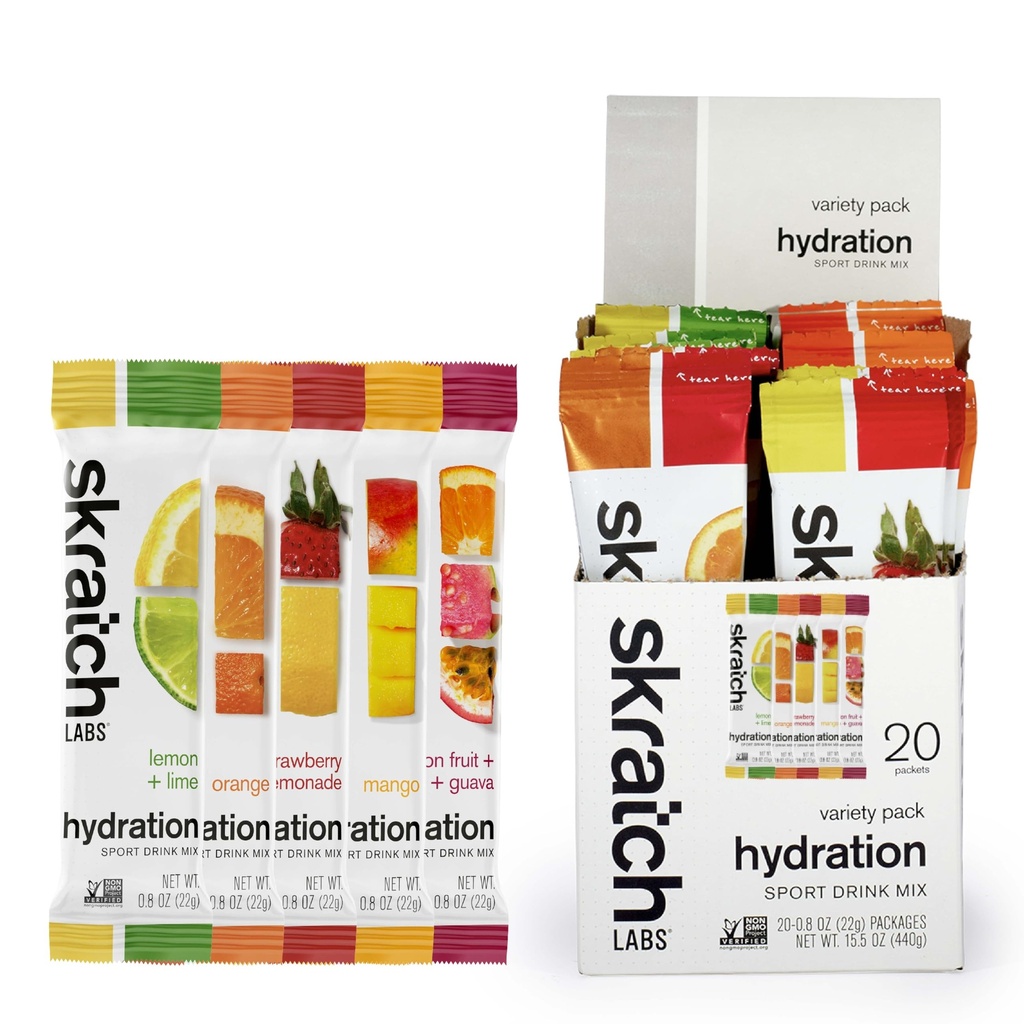 Skratch Labs Hydration Packets - Hydration Drink Mix, Variety Pack (20 Single Serving Packets) - Electrolyte pulver utviklet for åleter og idrettsytelse, Glutenfri, Vegan, Kosher