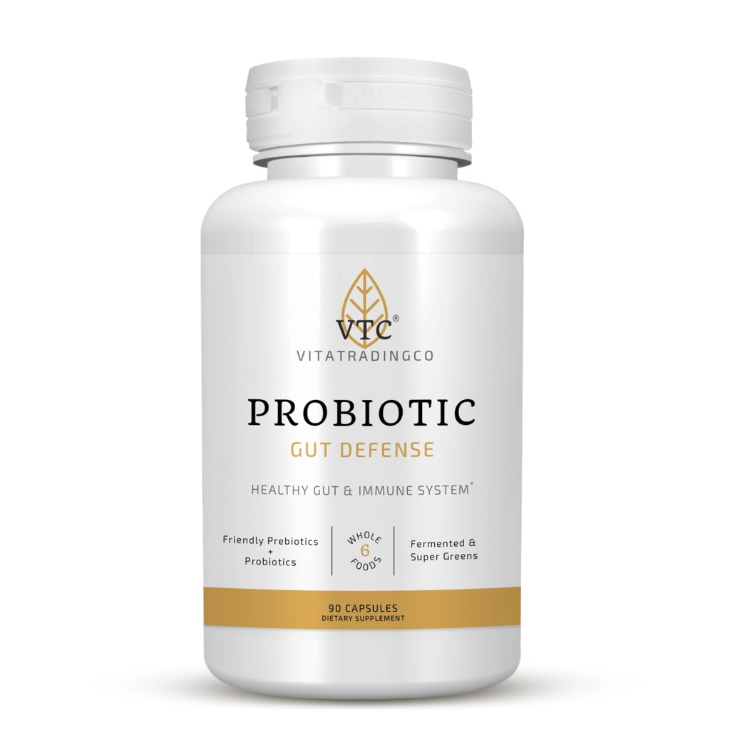 VTC VitaTradingCo. Probiotiske Gut Defense ® Probiotika og prebiotika for Gut Helse & Digestion ® 1 milliard CFU med hele matbase ® 90 kapsler